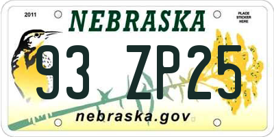 NE license plate 93ZP25