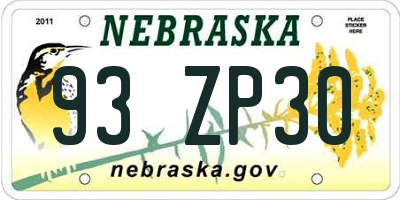 NE license plate 93ZP30