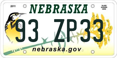 NE license plate 93ZP33