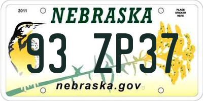 NE license plate 93ZP37