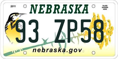 NE license plate 93ZP58