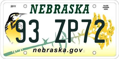 NE license plate 93ZP72
