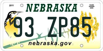 NE license plate 93ZP85