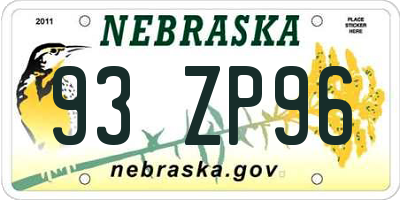 NE license plate 93ZP96
