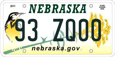 NE license plate 93ZQ00