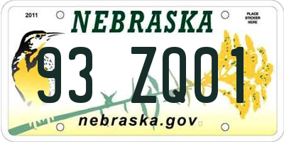 NE license plate 93ZQ01