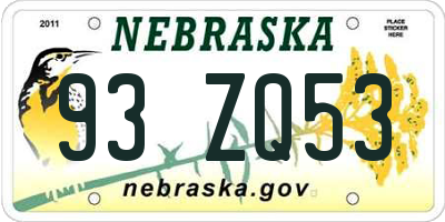 NE license plate 93ZQ53