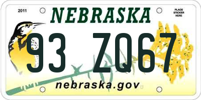 NE license plate 93ZQ67