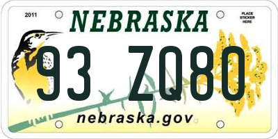 NE license plate 93ZQ80
