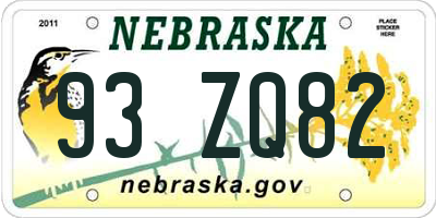 NE license plate 93ZQ82