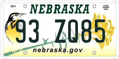 NE license plate 93ZQ85