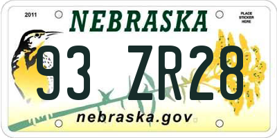 NE license plate 93ZR28