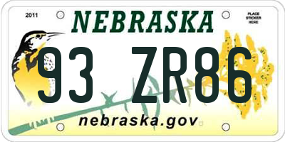 NE license plate 93ZR86