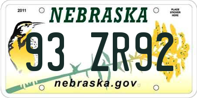 NE license plate 93ZR92