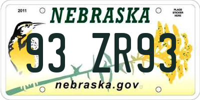 NE license plate 93ZR93