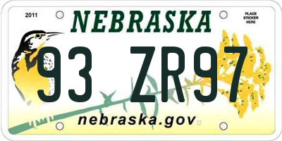 NE license plate 93ZR97