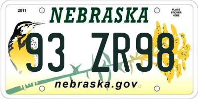 NE license plate 93ZR98