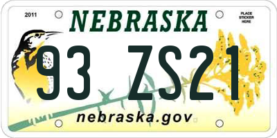 NE license plate 93ZS21
