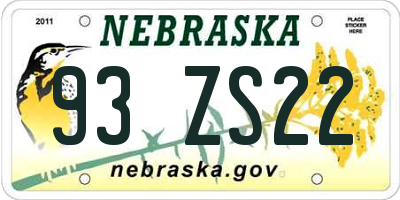 NE license plate 93ZS22