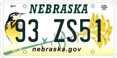 NE license plate 93ZS51