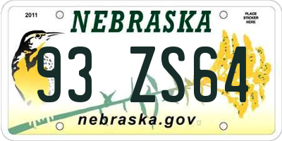 NE license plate 93ZS64