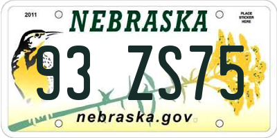 NE license plate 93ZS75