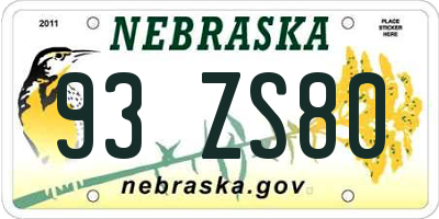 NE license plate 93ZS80