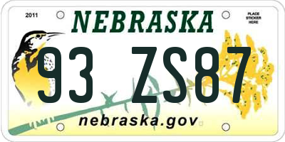 NE license plate 93ZS87