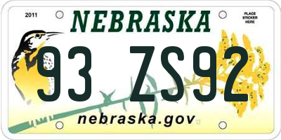 NE license plate 93ZS92