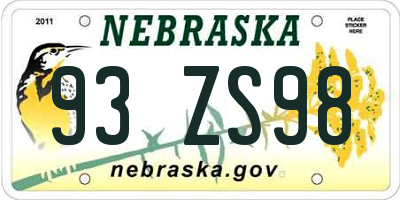 NE license plate 93ZS98