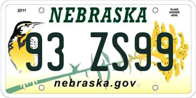 NE license plate 93ZS99