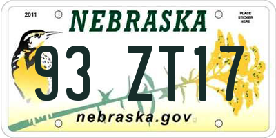 NE license plate 93ZT17