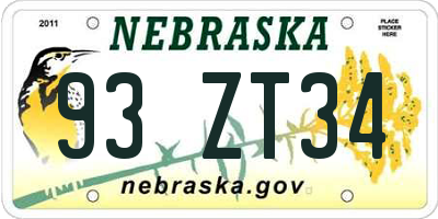 NE license plate 93ZT34