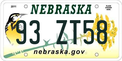 NE license plate 93ZT58