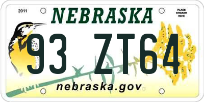 NE license plate 93ZT64