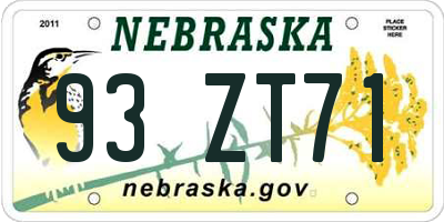 NE license plate 93ZT71