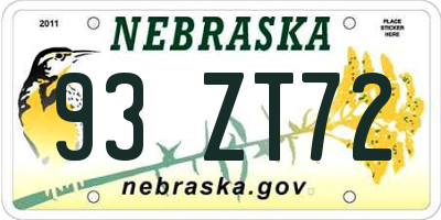 NE license plate 93ZT72