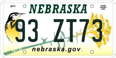 NE license plate 93ZT73