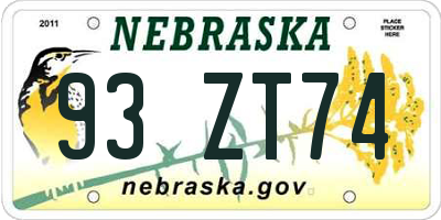 NE license plate 93ZT74