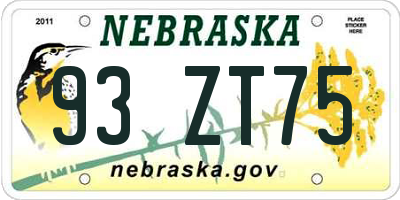 NE license plate 93ZT75
