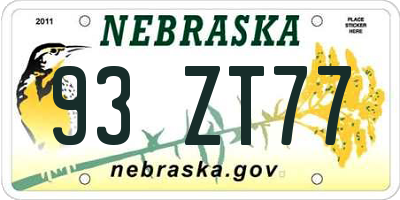 NE license plate 93ZT77