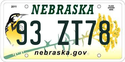 NE license plate 93ZT78