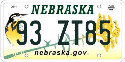 NE license plate 93ZT85