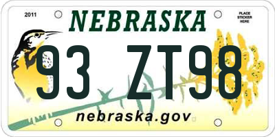 NE license plate 93ZT98
