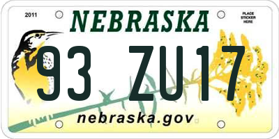 NE license plate 93ZU17