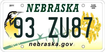 NE license plate 93ZU87