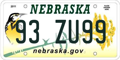 NE license plate 93ZU99