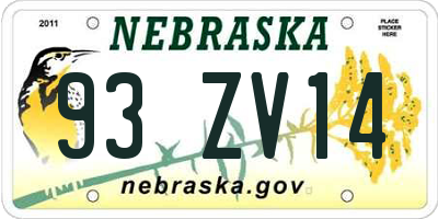 NE license plate 93ZV14