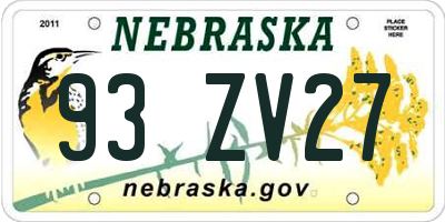 NE license plate 93ZV27