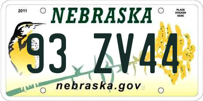 NE license plate 93ZV44